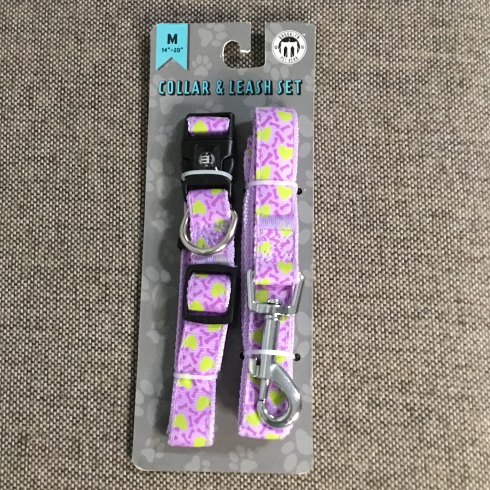 Brooklyn purple Pet Collar & Leash Set - Purple with Yellow Accents, NWT.